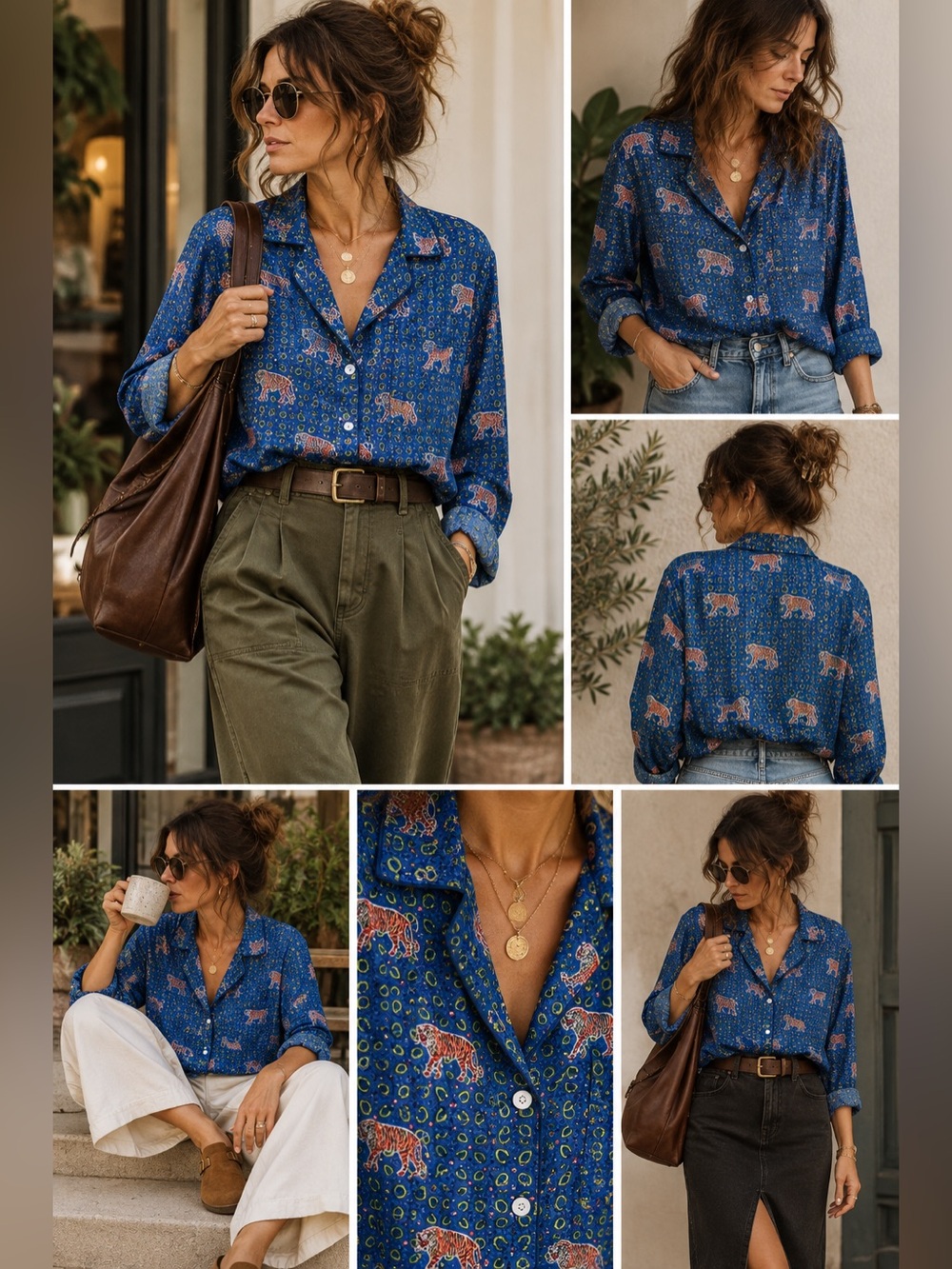 J. Crew Bengal Print Pajama Sleep‎ Shirt Blue XL